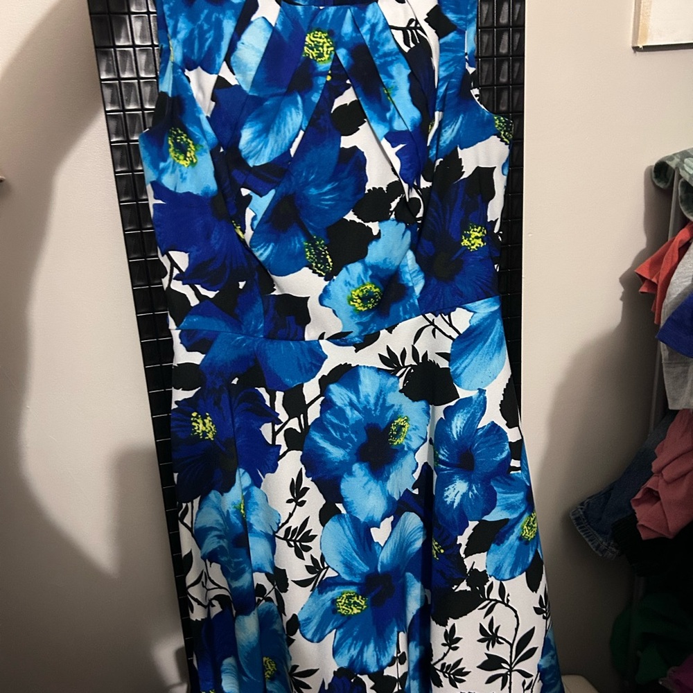AB Studio Blue Floral A-Line Skirt